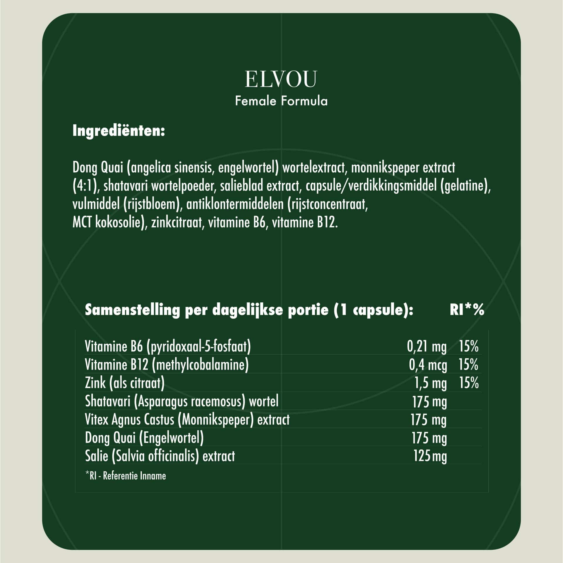Elvou female formula hormoonsupport vrouw ingrediënten