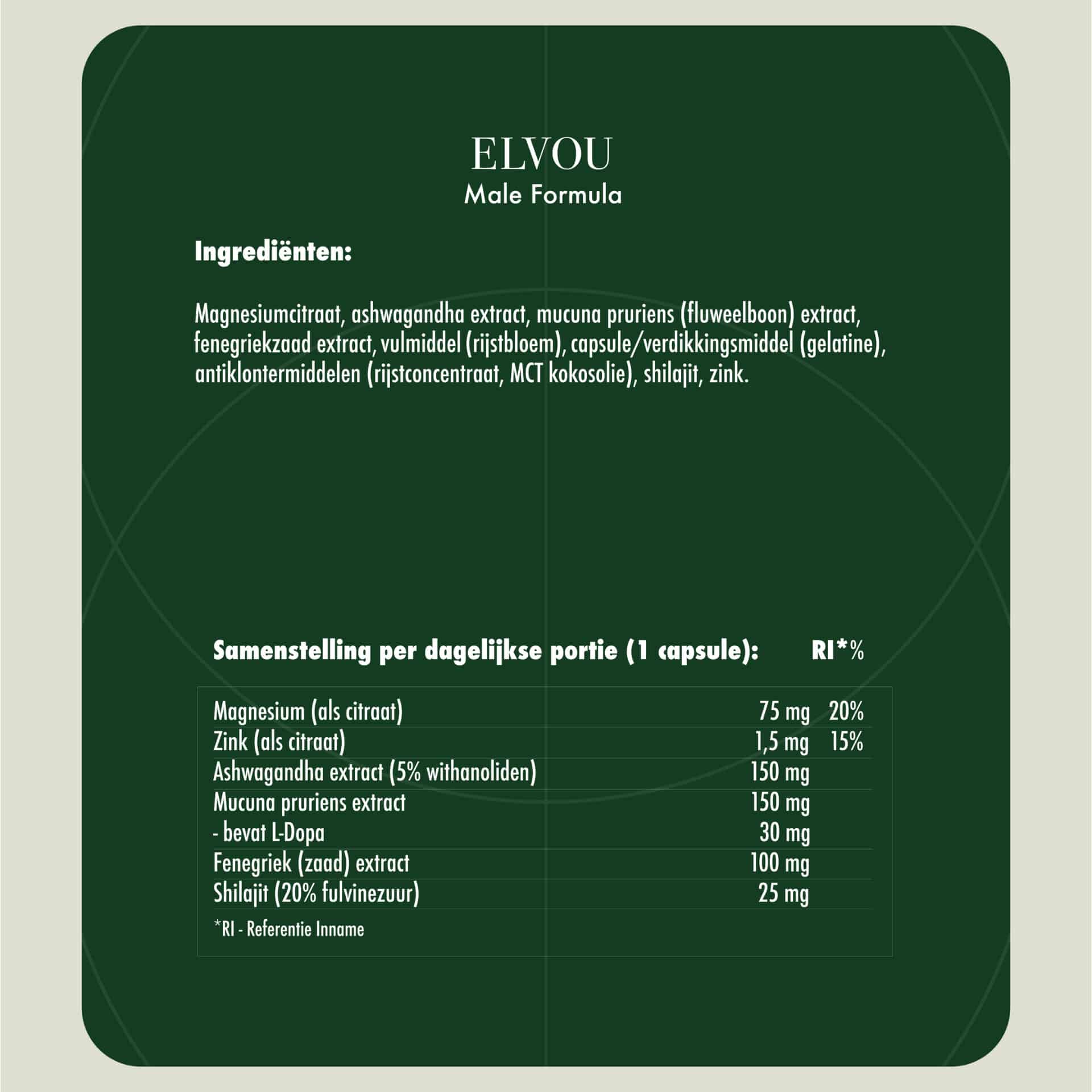 Elvou male support - hormoonbalans man ingrediënten