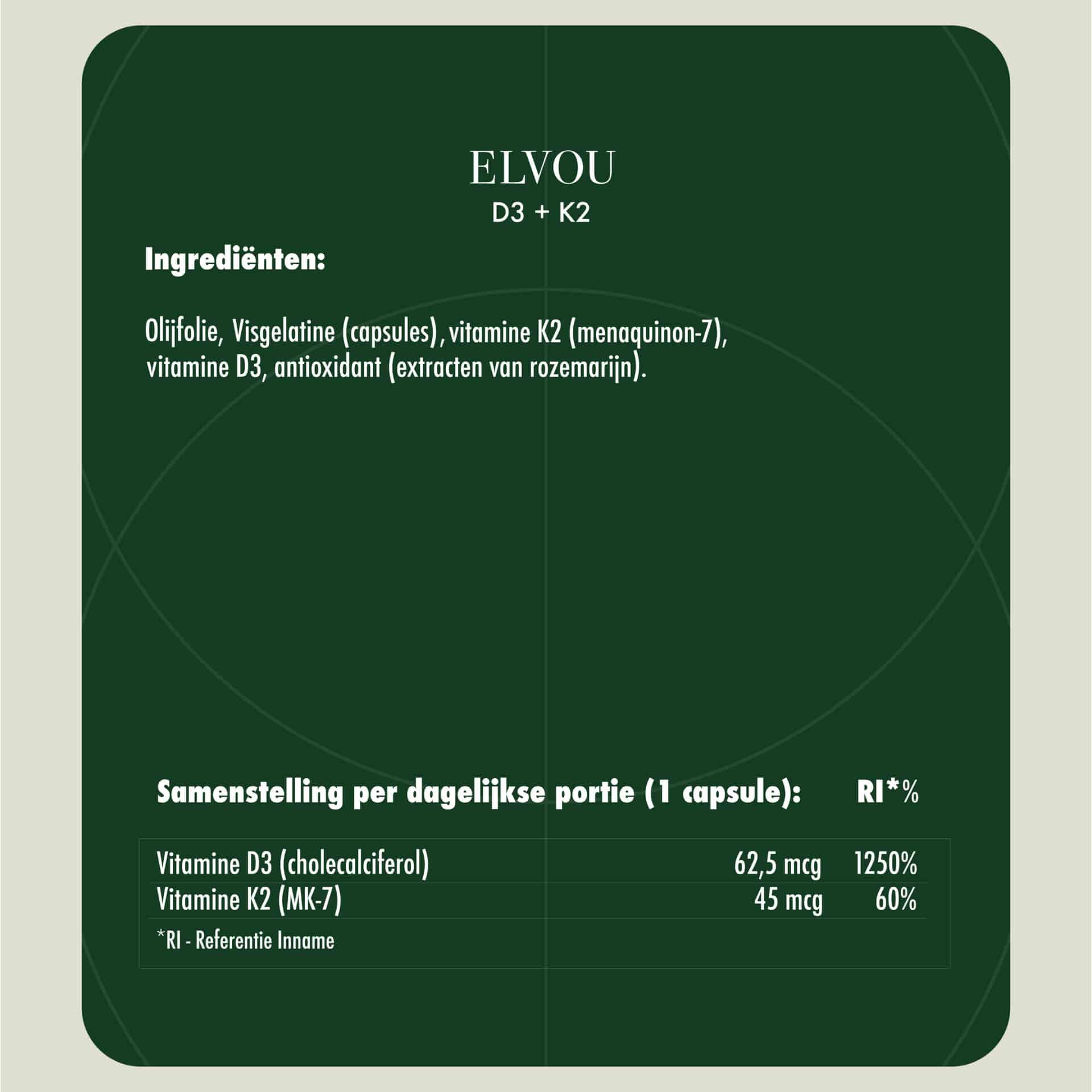 Elvou vitamine D3+K2 de zonnevitamine ingrediënten