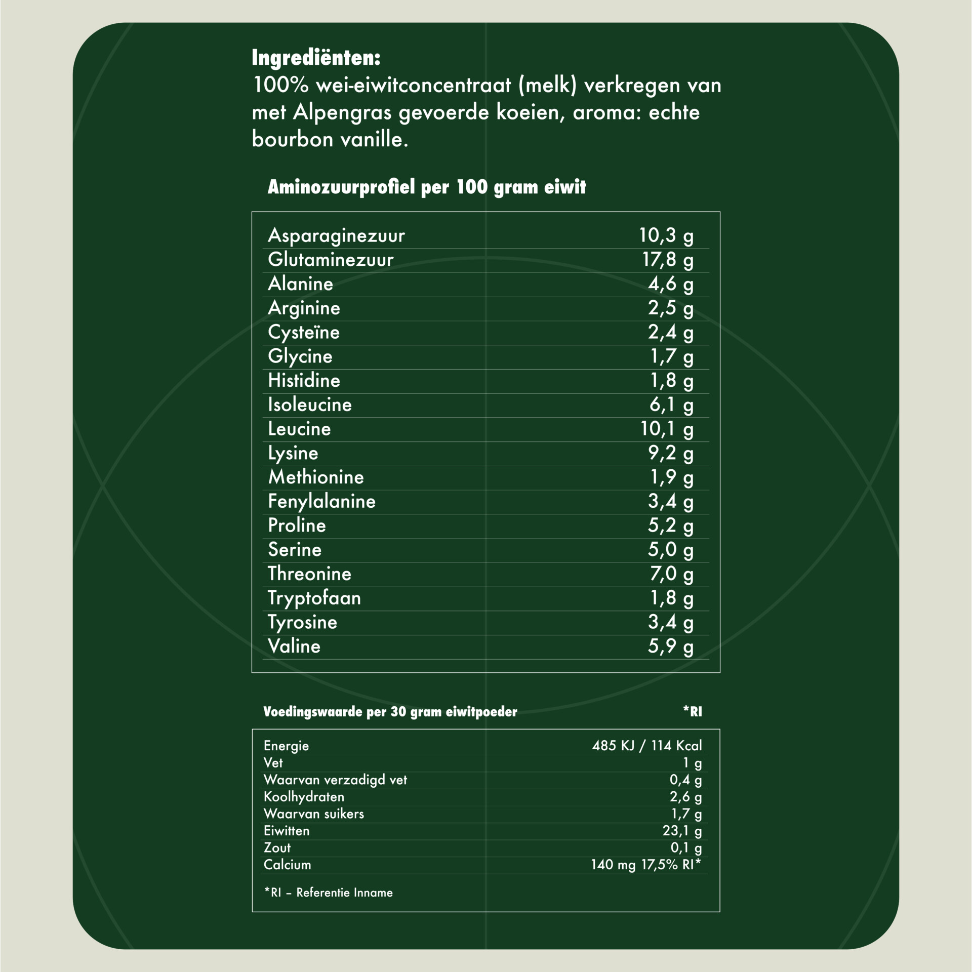 Elvou grasgevoerde whey proteïne vanille ingrediënten
